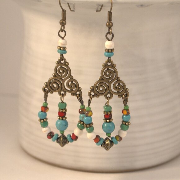 Southwestern Style Chandelier Earrings Dangle Pierced or Clip-on Earrings - Picture 8 of 10